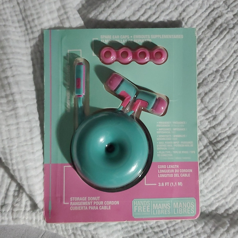 Retro Mint Green + Pink Corded Earbuds With One Touch Answer